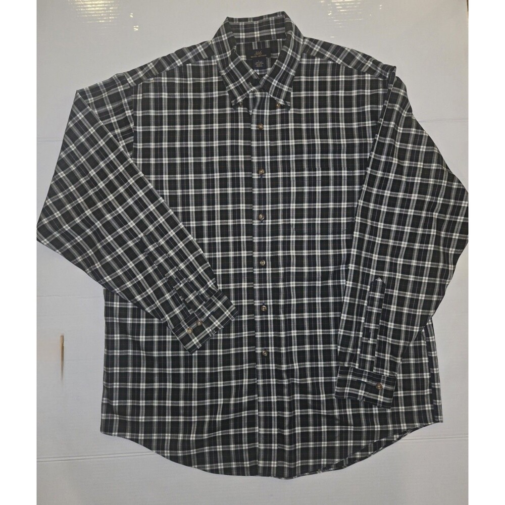 Brooks Brothers 346 Men's L Green/White Plaid Woven Cotton Non-Iron Shirt